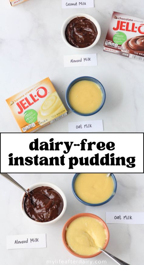 Experience joy in every bite with our simple guide on crafting dairy-free instant pudding. This tutorial will not only teach you how to make delicious and creamy dairy-free milk, but will also demystify the process of whipping up dairy-free instant pudding. Start learning today and make your dairy-free dessert creation as easy as 1-2-3. This guide will walk you through the measurements for making instant pudding with dairy-free milk like oat milk, almond milk, and coconut milk. Dairy Free Jello Pudding, Almond Pudding Recipe, Instant Pudding Recipes, Almond Milk Pudding, Dairy Free Dessert Easy, Coconut Milk Pudding, Dairy Free Pudding, Frozen Pudding, Dairy Free Cooking