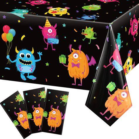 PRICES MAY VARY. Plastic Package Includes: you will get 3 pieces monster birthday party table cloth, each measures about 54 x 108 inch, large enough for most rectangle tables, great for indoor and outdoor use, unique decor for your party, you can also share with your others Little Monster Design: monster party table covers feature black background, and clearly printings with cute monster patterns in bright colors, detailed with confetti, balloons, gift box, make your monster themed table setting Monster Party Decorations, Little Monster Party, Monster First Birthday, Monster Birthday Party, Monster 1st Birthdays, Boys Birthday Party Decorations, Boys Birthday Party, Table Cloth Decorations, Monster Birthday Parties