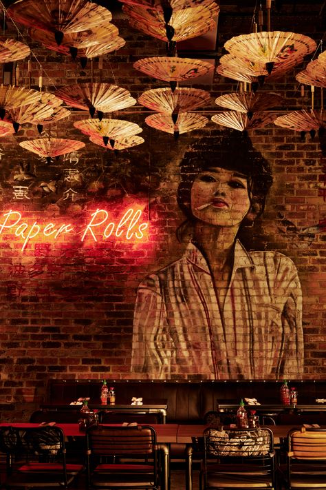 Rock & Roll bar and restaurant- Saigon Suzy on Behance Rock Bar Design, Burger Bar Design, Restaurant Wall Design Ideas, Graffiti Restaurant, Chinese Cafe Design, Asian Restaurant Interior Design, Sushi Restaurant Design, Restaurant Bar Design Ideas, Chinese Restaurant Interior