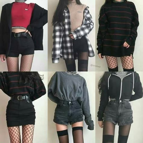 black shorts and long sleeves. street style combos, with a hint of emo. Grunge Outfits Edgy, Minimal Stil, Egirl Fashion, Outfits Edgy, Fashion 90s, Hipster Outfits, Tumblr Outfits, Rock Punk, Outfit Trends