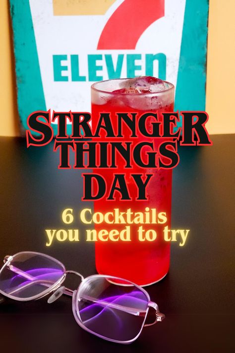 In honor of Stranger Things Day on November 6th, I’ve created 6 nostalgically inspired Stranger Things Cocktails to help you celebrate in style. Take a trip back in time to 1983 and journey through Hawkins as we pay homage to the iconic characters and places of the Stranger Things TV series. Stranger Things Cocktails, Stranger Things Drinks, Stranger Things Day, Slurpee Cup, Stranger Things Halloween Party, Stranger Things Tv Series, Stranger Things Halloween, Movie Night Snacks, Simple Syrup Recipes