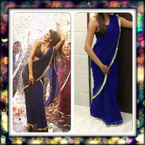 Naina Yjhd, Deepika Padukone Saree, Net Saree Blouse, Yeh Jawaani Hai Deewani, Royal Blue Saree, Indian Fits, Dipika Padukone, Net Blouse, Traditional Silk Saree