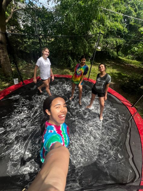 Trampoline Slip N Slide, Soap And Water On Trampoline, Soap On Trampoline, Soapy Trampoline, Soap Trampoline, Summer Sleepover Ideas For Teens, Slip N Slide Aesthetic, Stuff To Do During Summer, Summer 2024 Ideas