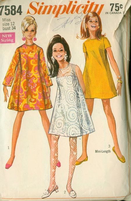 S7584 Tent Dresses Pattern, 1960s Fashion Women, Simplicity Patterns Dresses, Patron Vintage, 1960 Fashion, Simplicity Fashion, Vestidos Retro, 60s And 70s Fashion, Robes Vintage