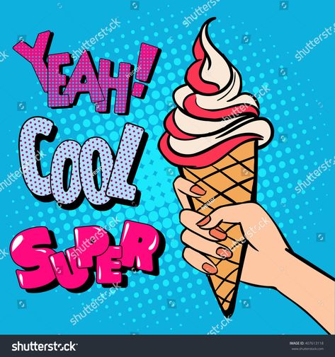 Ice Cream Cone with Comic Style Typography. Pop Art. Vector illustration #Ad , #affiliate, #Comic#Style#Cone#Ice Pop Art Font, Emoji Signs, Ice Cream Pictures, Ice Cream Images, Pop Art Vector, Ice Cream Logo, Art Vector Illustration, Ice Cream Art, Logo Design Free Templates