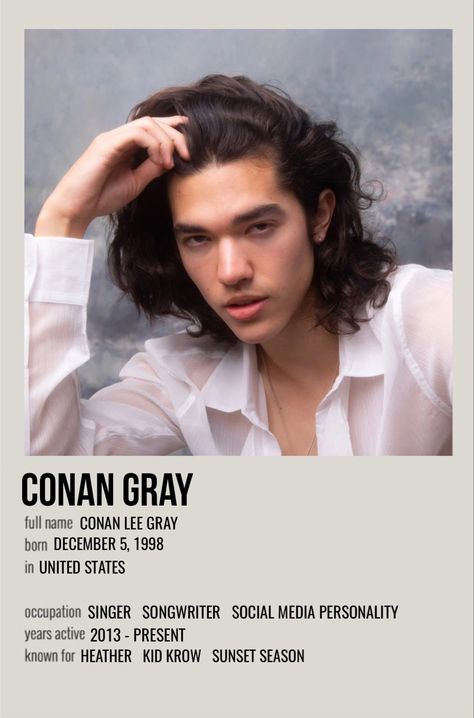 minimal polaroid celeb poster for conan gray Singer Polaroid Posters, Conan Gray Polaroid Poster, Conan Gray Polaroid, Singers Posters, Poster Conan, Conan Gray Poster, Music Artist Poster, Gray Poster, Singer Poster