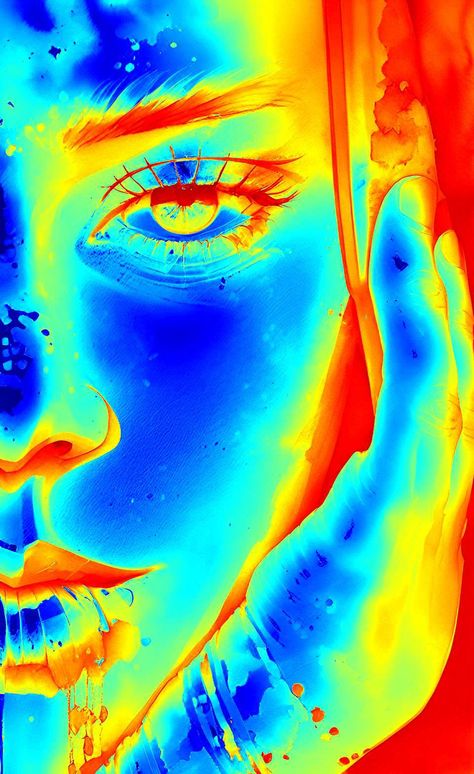 Triad Color Scheme Art, Portfolio Inspo Art, Colour Psychology Art, Break Through Canvas, Bright Color Artwork, Funky Portrait Art, Thermal Camera Aesthetic, Ap Art Inspiration, Body Heat Art