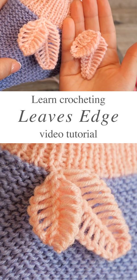 Crochet Leaves Edge For Decoration | CrochetBeja Crocheted Leaves, Crochet Plant, Crochet Leaves, Haken Baby, Crochet Borders, Crochet Flower Tutorial, Crochet Diy, Crochet Stitches Tutorial, Crochet Flower Patterns