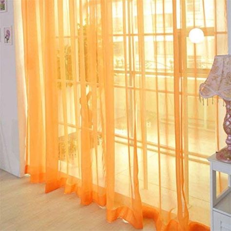 AFUT 100x200CM Decorative Sheer Voile Curtains Sheer Curtains Gauze Curtains Drape Panel Tulle Curtains for Office(Orange) : Amazon.co.uk: Home & Kitchen Modern Sheer Curtains, Door Window Curtain, Window Curtains Bedroom, Curtain For Door Window, Tulle Curtains, Solid Orange, Voile Curtains, Window Types, Drape Panel