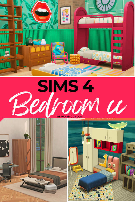 sims 4 bedroom cc collage Modern Bedroom Sims 4, Bedroom Cc Maxis Match, Sims 4 Boho Bedroom, Sims 4 Bunk Bed, Sims 4 Bunk Bed Cc, Sims 4 Kids Bedroom Cc, Sims 4 Bedroom Decor, 4 Bunk Bed, Sims 4 Minimalist