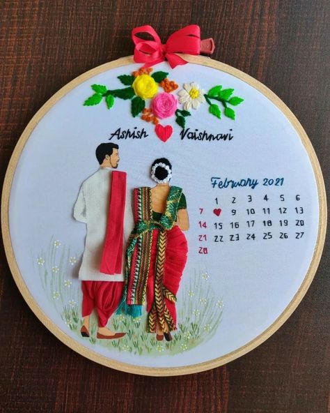 #hoop #wedding hoop #nauvarisaree Hoop Art Embroidery Maharashtrian Wedding, Wedding Hoop Embroidery Pattern, Embroidery Drawing, Wedding Embroidery Hoop, Wedding Platters, Embroidery Hoop Art Diy, Basic Hand Embroidery Stitches, Wedding Hoop, Fabric Painting Techniques