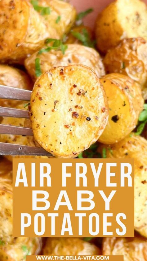 Small Potatoes In Air Fryer, Golden Potato Recipes, Creamy Garlic Potatoes, Small Potatoes Recipe, Air Fryer Baby Potatoes, Gold Potato Recipes, Baby Potato Salad, Potatoes In Air Fryer, Baby Potato Recipes