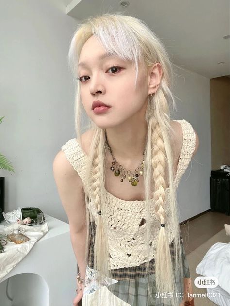 ପ save and follow ‧₊˚ Rainy Picnic Outfit, 90s Braids Hairstyles White, Long Y2k Hairstyles, Acubi Hairstyle Long, Side Tails Hair, Meg Murayama, Acubi Hairstyle, Kpop Hairstyles Girl, K Pop Hairstyles