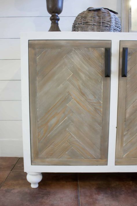 Herringbone Cabinet, Herringbone Door, Diy Sideboard, Diy Cabinet Doors, Interior Design Dining, Diy Dining Room, 2nd Chance, Concrete Dining Table, Faux Shiplap