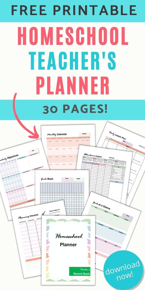 Are you homeschooling or distance learning this year? Get your homeschool planner printable FREE when you click through to The Artisan Life! This homeschool teacher planner is great for a single child and has space for multiple kids. This printable homeschool planner can be resized to fit in your favorite planner or used to make a homeschool binder. Includes monthly, weekly, and daily lesson planner pages to meet homeschool documentation requirements! Click through to get yours today. Homeschool Teacher Planner, Homeschool Lesson Planner Printable Free, Teacher Grade Book Printable Free, Homeschool Binder Printables Free, Homeschool Documentation, Homeschool Planner Printable Free, Homeschool Daily Planner, Free Homeschool Planner, Grade Book Printable