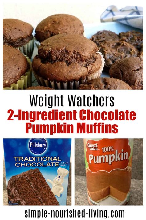 Weight Watchers 2 Ingredient chocolate pumpkin muffins or cookies, low fat, quick, easy, 150 calories, 6 SmartPoints Treat 2ingredient Pumpkin Muffins, Cake Mix And Pumpkin Muffins, Pumpkin And Chocolate Cake Mix Recipes, Ww 2 Ingredient Pumpkin Muffins, Pumpkin Chocolate Cake Mix Muffins, Weight Watchers Muffins Easy, Pumpkin And Cake Mix Recipes, Weight Watchers Chocolate Muffins, Cake Mix Pumpkin Muffins