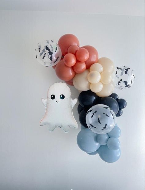 "Make your next event camera ready with this beautiful balloon garland kit! This is a DIY kit, it's super easy to put together. No experience necessary, its perfect for any occasion, and it will look like a pro did it. Select the length in the dropdown menu. What's Included: * An assortment of balloons ranging from 5\" - 18\" * Clear Bat Print Balloons  * Balloon Strip (To put the balloons into a garland) * Written instruction ADD-ON: Ghost Balloon  *Video instructions and pro tips available on our Instagram account: @partybar.co Balloons will ship flat. This is a DIY kit to be put together by consumer. 6FT - 8FT Garland takes about 1 hour to assemble. Balloons should be inflated with air, no need for helium. Can be inflated 1-2 days prior to the event and will still look like you blew the Casper Birthday Theme, Boo I’m Two Boy Birthday, Halloween Birthday Party For Kids Decor, One Spooky Dude Birthday Decorations, Boy Halloween Birthday Party, Ghost Baby Shower Ideas, A Little Boo Is Almost Due Decorations, Halloween Baby Shower Boy, Spooky One First Birthday Boy