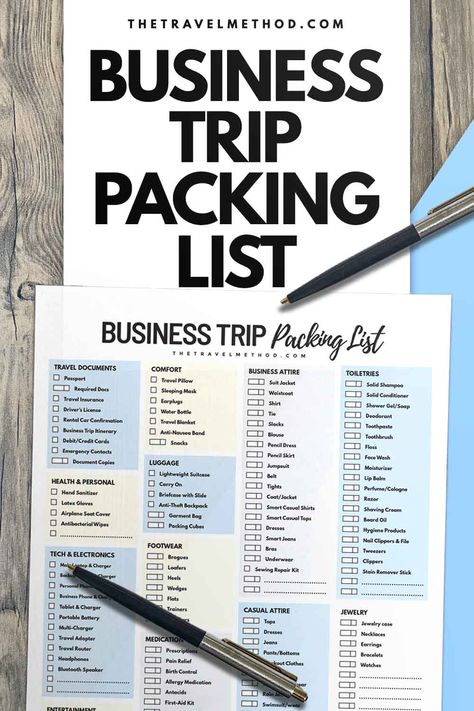 Business Trip Packing List - The Travel Method Conference Packing List, Work Trip Packing List, Business Trip Packing List, Business Trip Packing, Trip Packing List, Trip Packing, Work Trip, Lightweight Suitcase, Packing Lists