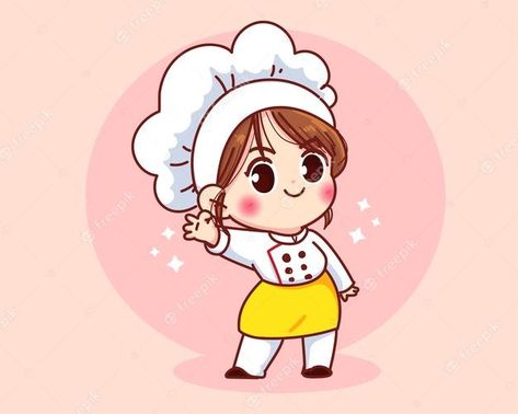 Premium Vector | Cute chef girl smiling in uniform mascots cartoon art illustration Chef Girl, Cartoon Art Illustration, Rabbit Pose, Smile Illustration, Cartoon Chef, Cute Bakery, Girl Smiling, Vector Food, Cartoon Logo