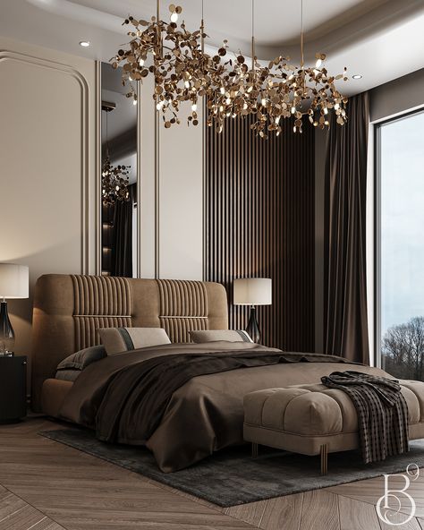 GORGEOUS HARMONY OF BROWN SHADES! :: Behance Beautiful Bedroom Designs, Unique Bedroom Design, Elegant Bedroom Decor, Modern Style Bedroom, Neoclassical Interior, Sanctuary Bedroom, Bedroom Decor Inspiration, Classic Bedroom, Bedroom Decor Ideas