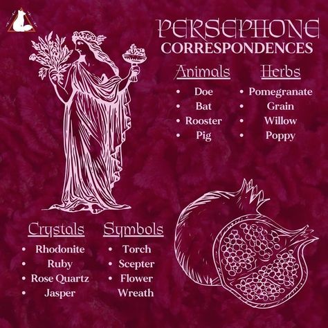 Persephone Correspodences and items. Find all Persephone items in the shop #persephone #hellenic #pagan #witch Pomegranate Hades And Persephone, Alter For Persephone, Worshipping Persephone, Persephone Associations, How To Work With Persephone, Persephone Alter Ideas, Symbols Of Persephone, Persephone Wedding Theme, Persephone Crystals