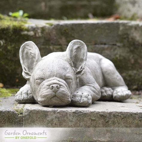 Stone Garden Statues, Concrete Statues, Frenchie Lovers, French Bulldog Dog, Frenchie Puppy, Stone Garden, Garden Pottery, Japon Illustration, Cute French Bulldog