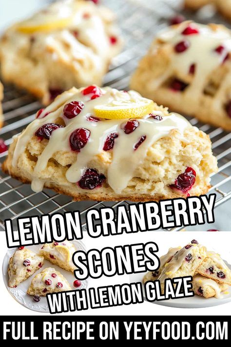 Nordic Ware Scone Pan Recipes, Lemon Cranberry Scones, Scone Glaze Recipe, Cranberry Scones Recipe, Fresh Lemon Recipes, Christmas Scones, Cranberry Breakfast, Lemon Scones Recipe, Baked Scones