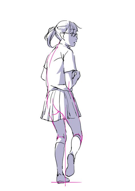 Walking Shoes Reference, Walking Looking Back Pose, Walking Behind Reference, Walking Sideways Reference, Anime Walking Pose Reference, Manga Walking, Walking Forward Reference, Looking Behind Pose, Walking Reference Drawing