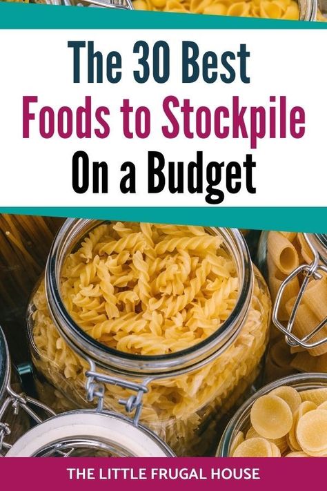 Be prepared for an emergency with a food stockpile. This list has the best budget foods to stockpile in case of an emergency. Food To Stockpile, Weekly Meal Plan For 2, Food Supply List, Foods To Stockpile, Food Stockpile, Pantry Stock, Homestead Projects, Homesteading Recipes, Survival Food Storage