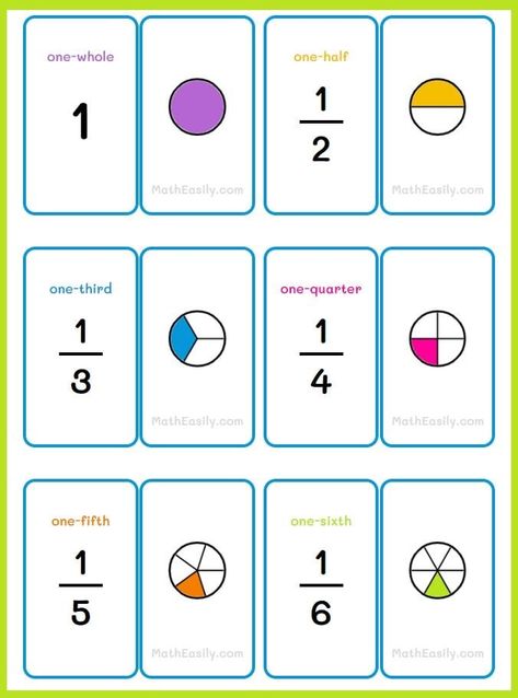 Math Flash Cards ONLINE + Printable Fraction Flashcards Free Printable, Fraction Flowers, Fractions For Kids, Mixed Fractions Worksheets, Kindergarten Spelling Words, Free Fraction Worksheets, Fraction Chart, Math Fractions Worksheets, Flash Card Template