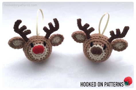 Crochet Reindeer Ornament, Free Crochet Christmas Ornaments, Crochet Christmas Ornaments Patterns, Crocheted Embellishments, Reindeer Bauble, Reindeer Crochet, Crochet Reindeer, Bookmark Crochet, Crochet Christmas Ornaments Free