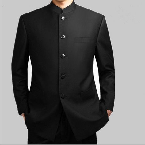 Find All color men's mandarin collar tuxedos, banded collar tuxedos & nehru tuxedos on menusa.com. Mens 5 Button Mandarin Collar Tuxedo Suit in Black. Chinese Suit, Dragon Totem, Wedding Dresses Men Indian, Business Jacket, Tang Suit, Wedding Dress Men, Designer Suits For Men, Black B, Tuxedo Suit