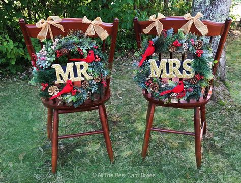 Gold Card Box Wedding, Wreaths Winter, Mrs Gifts, Rustic Card Box, Christmas Wedding Themes, Christmas Wedding Inspiration, Mr Mrs Cake Toppers, Wedding Chair Signs, Wedding Chalkboard Signs