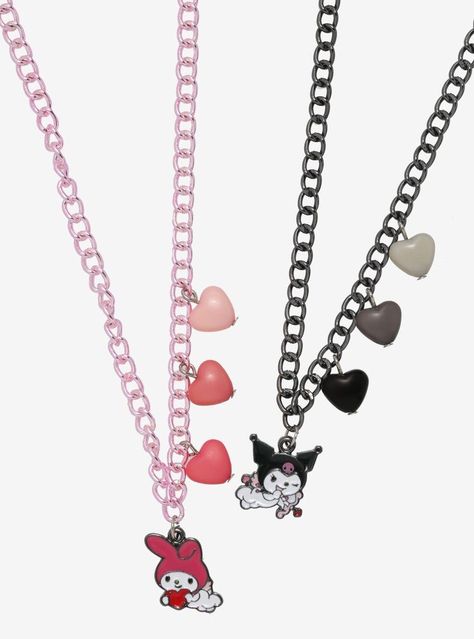 Hot Topic My Melody And Kuromi, My Melody And Kuromi Outfit, Cute Matching Necklaces, Kuromi Necklace, Kuromi Matching, Melody Necklace, Heart Best Friend, Matching Banners, Matching Things