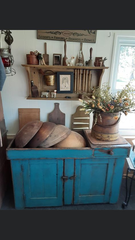 Dry Sink Decor Ideas, Primitive Dry Sink, Primitive Wall Cabinets, Antique Dry Sink, Primitive Rustic Decor, Primitive Dining Rooms, Primitive Cupboards, Sink Decor, Dry Sink