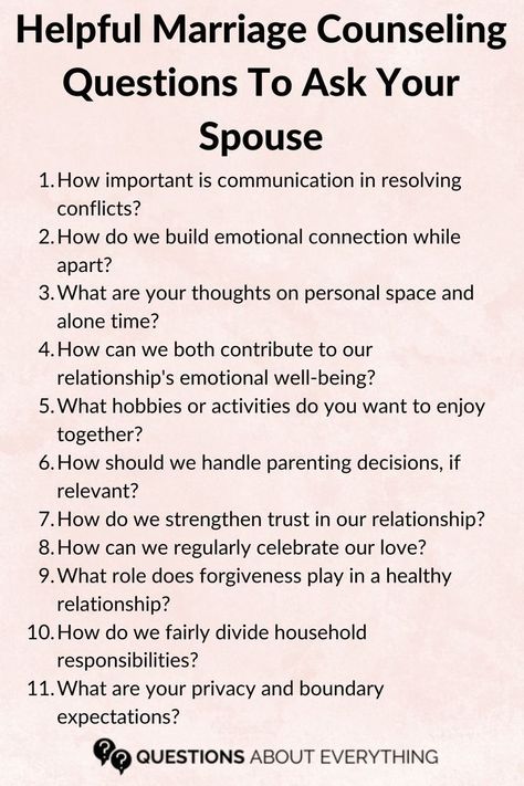 helpful marriage counseling questions to ask your spouse Marriage Questions Communication, What To Ask Before Marriage, Questions For Christian Couples, Relationship Psychology Questions, Pre Marital Counseling Questions, Questions Before Marriage, Pre Marriage Counseling Questions, Premarital Counseling Questions, Questions To Ask Before Marriage