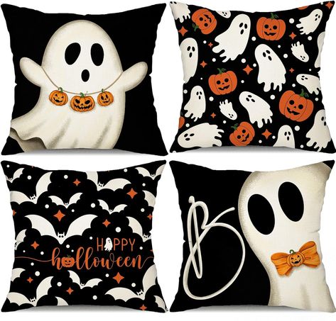 Bats Decor, Halloween Pillows Covers, Halloween Ghost Decorations, Holiday Pillow, Halloween Throw Pillow, Halloween Pillow, Halloween Autumn, Pumpkin Halloween Decorations, Halloween Pillows