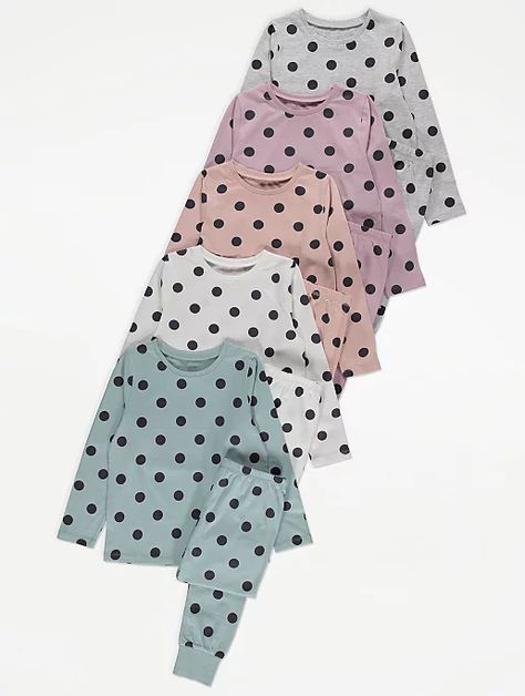 Polka Dot Print Pyjamas 5 Pack | Kids | George at ASDA Toddler Sleep, George At Asda, Print Pajamas, Polka Dot Print, Baby Products, Dot Print, Latest Fashion For Women, Baby Toys, Toddler Girl