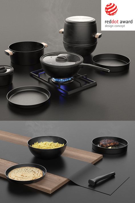 The Cooking Totem is a stackable cookware set for conquering different cooking needs while maximising space in the kitchen. . . . . . . . . . . . . . . . . . . . . . . . . . . . . . . . . . . . . . . . . #RedDotAward #DesignConcept #culinary #kitchenappliances #gooddesign #designedby #Design2Gather Trending Kitchen Design, Korean Cookware, Japanese Cookware, Wood Kitchen Tool, Decor Kitchen Ideas, Cookware Design, Kitchenware Design, Modern Kitchen Accessories, Food Innovation