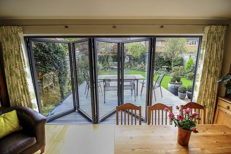 Solarlux Ecoline Bi-Folding Doors - Thames Valley Windows Aluminum Screen Doors, Sliding Glass Doors Patio, House Renovation Projects, Glass Doors Patio, Aluminium Sliding Doors, Aluminum Screen, Window Grill Design, Screen Doors, Wrought Iron Doors