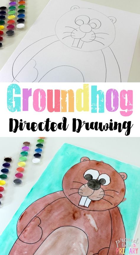 Are you searching for the perfect idea for an arts and crafts activity for Groundhog Day? This Groundhog Day directed drawing provides teachers with an easy to teach lesson that Kindergarten and primary kids will love! via @proud2beprimary Groundhog Directed Drawing For Kids, Groundhog Drawing, Kindergarten Groundhog Day, Direct Drawing, Ground Hogs, February Art, Kindergarten February, Groundhog Day Activities, Groundhogs Day