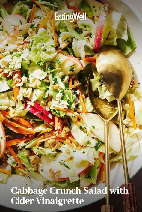 This crisp and fresh cabbage-apple salad is combined with carrots, walnuts and creamy Gorgonzola cheese. #healthyeating #healthyfoods #healthylifestyle #healthyrecipes#salads#saladrecipes#healthysalads#saladideas Italian Cabbage Salad, Cabbage Crunch Salad, Italian Cabbage, Cabbage Recipes Healthy, Crunch Salad, Cider Vinaigrette, Easy Breakfast Brunch, Gorgonzola Cheese, Healthy Vegetable Recipes