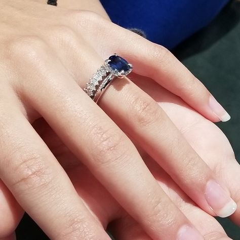 Blue Sapphire Engagement Ring With Wedding Band, Square Sapphire Engagement Ring, Hand Bracelet With Ring, Marquis Diamond, Sapphire Dress, Sapphire Solitaire Ring, Sapphire Wedding Band, Future Engagement Rings, Diamond Eternity Band