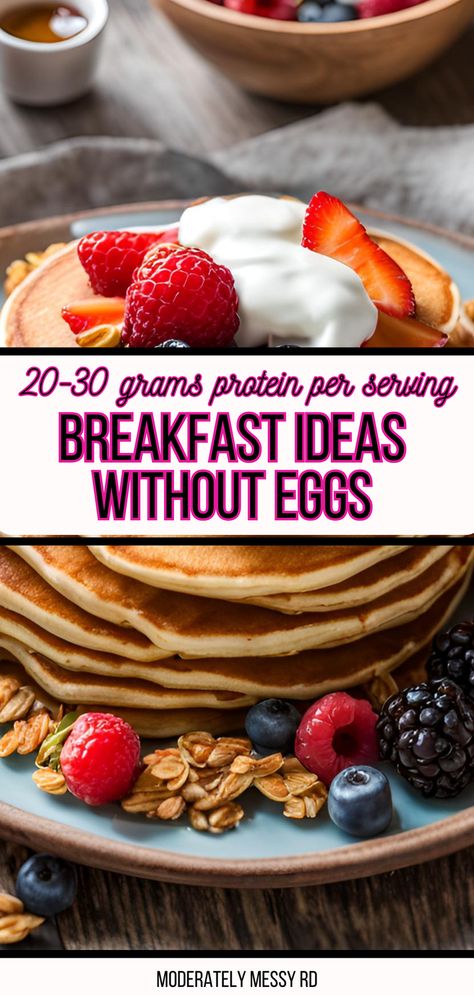 12 high protein breakfast ideas that contain no eggs with at least 20 grams of protein per serving. Higher protein pancakes, waffles, oatmeal, and some out of the box options to add more variety to your morning meal without always having to rely on eggs to increase overall protein intake! Customize any of these ideas easily based on your own preferences. Protein Powder Breakfast Ideas, Breakfast Ideas With No Eggs, Breakfast Recipes Without Eggs, Waffles Oatmeal, Recipes Without Eggs, Breakfast Ideas Without Eggs, High Protein Breakfast Ideas, Protein Breakfast Ideas, 20 Grams Of Protein