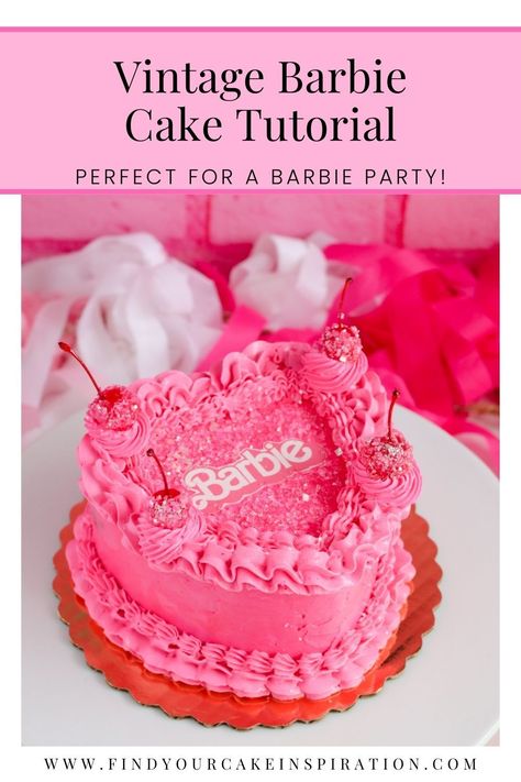 How To Make a Vintage Barbie Cake - Find Your Cake Inspiration Heart Shaped Barbie Cake, Sweet 16 Barbie Cake, Barbie Treat Bags, Barbie Ice Cream Cake, Diy Vintage Cake, Vintage Barbie Cake, Barbie Heart Cake, Barbie Birthday Cakes For Kids, Pink Bday