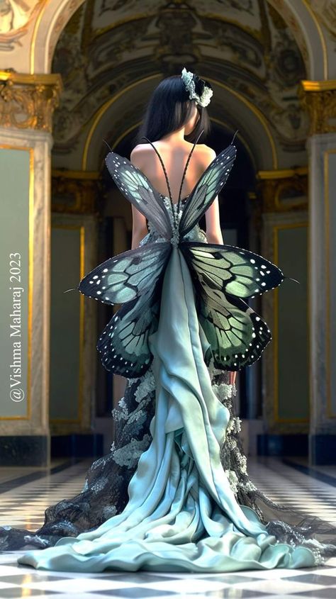 Fairy Themed Dress, Animal Inspired Dress, Butterfly Dress Gowns, Butterfly Inspired Dress, Vishma Maharaj, Fantasy Costume Design, Stage Costume Design, Fairy Gown, Fairy Dresses