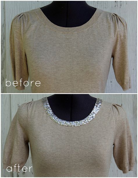 DIY Sequined Sweater - Takes your look from ho-hum to hubba-hubba! Diy Fashion Trends, Repurposed Clothing, Sequin Sweater, Diy Couture, Refashion Clothes, T Shirt Diy, Diy Style, Clothing Ideas, Style Blog