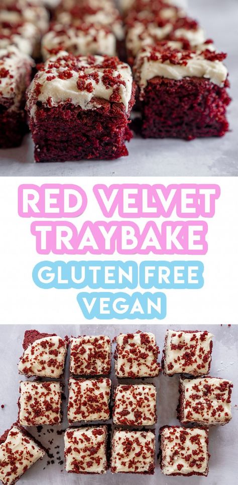 Vegan Tray Bake Cake, Gluten Free Traybake, Vegan Traybake Cake, Gluten Free Traybake Recipes, Gluten Free Vegan Baking, Vegan Traybake, Gluten Free Red Velvet, Traybake Recipes, Vegan Gluten Free Cake