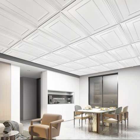 Upgrade your ceiling with Art3d White Drop Ceiling Tiles. These classic and elegant 3D designs are made of premium PVC that is lightweight, flexible, and durable. Each pack contains 12 tiles measuring 24"x48", covering 96 sq.ft. The tiles are humidity and corrosion resistant, paintable, and easy to work with using just White Drop Ceiling, Pvc Ceiling Tiles, Drop Ceiling Tiles, Drop Ceiling, Pvc Ceiling, Dropped Ceiling, Ceiling Tile, Ceiling Tiles, 3d Design