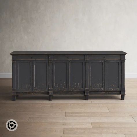 This might be my favorite piece of furniture online right now! Perfect for a dining room or even your bedroom! Ellettsville 96.25 solid wood sideboard. This is a hard to find size! Oversized sideboard, wayfair, black wood furniture, birch lane, antique inspired furniture, heirloom look, bedroom storage, dining room storage, tv stand Follow my shop @Northriverhomes on the @shop.LTK app to shop this post and get my exclusive app-only content! #liketkit #LTKhome #LTKstyletip #LTKsalealert @shop.ltk https://liketk.it/4s06g Distressed Sideboard, Pine Sideboard, Wide Sideboard, Solid Wood Sideboard, Black Sideboard, Large Sideboard, Cord Management, European Antiques, Distressed Painting